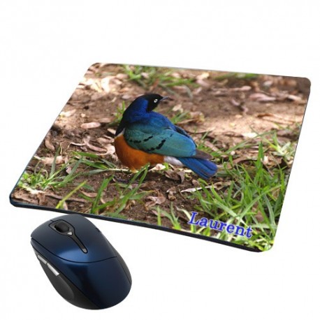 Tapis de souris oiseau bleu personnalisé avec prenom